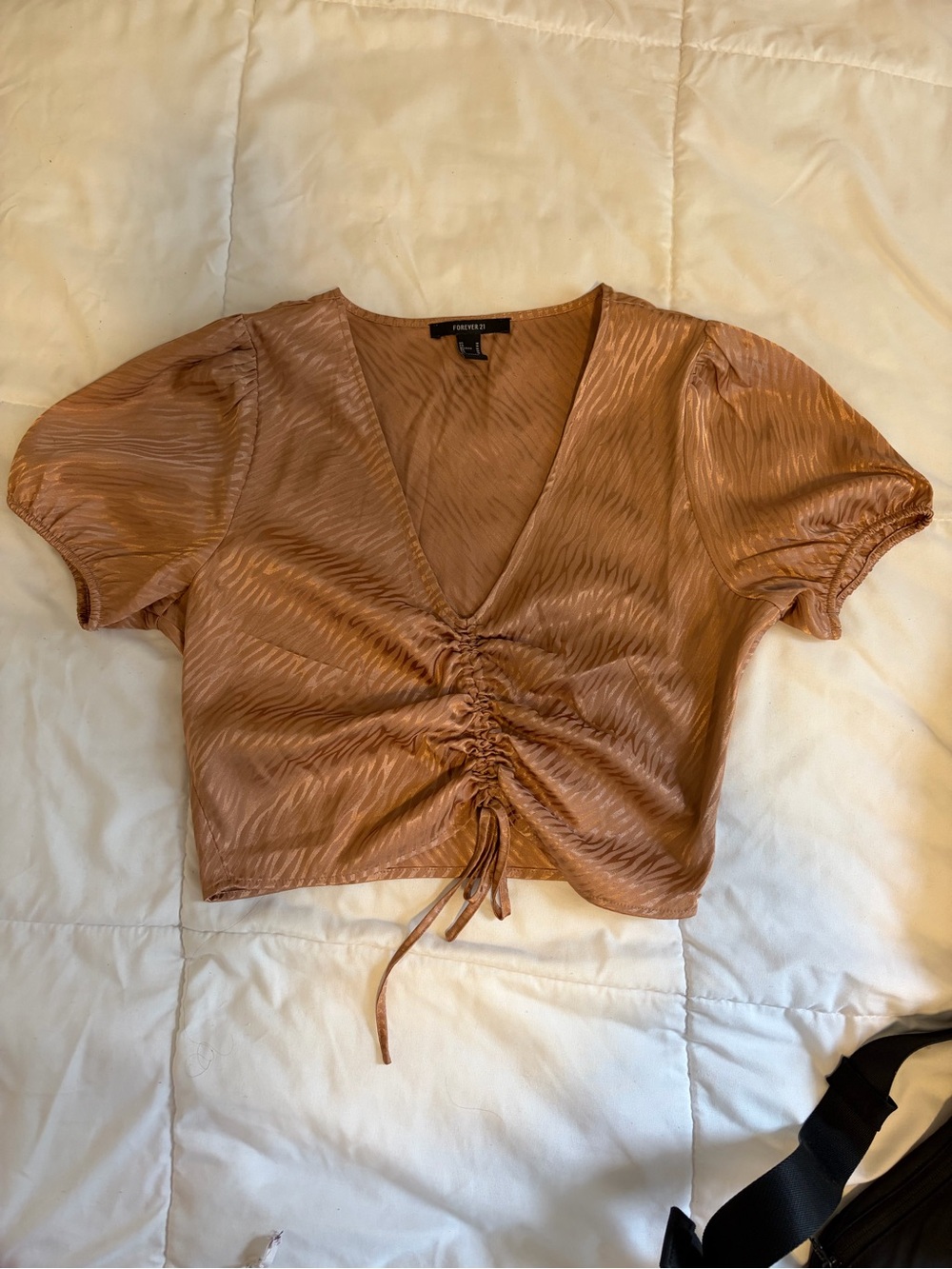 Forever 21 Copper Ruched V-Neck Crop Top